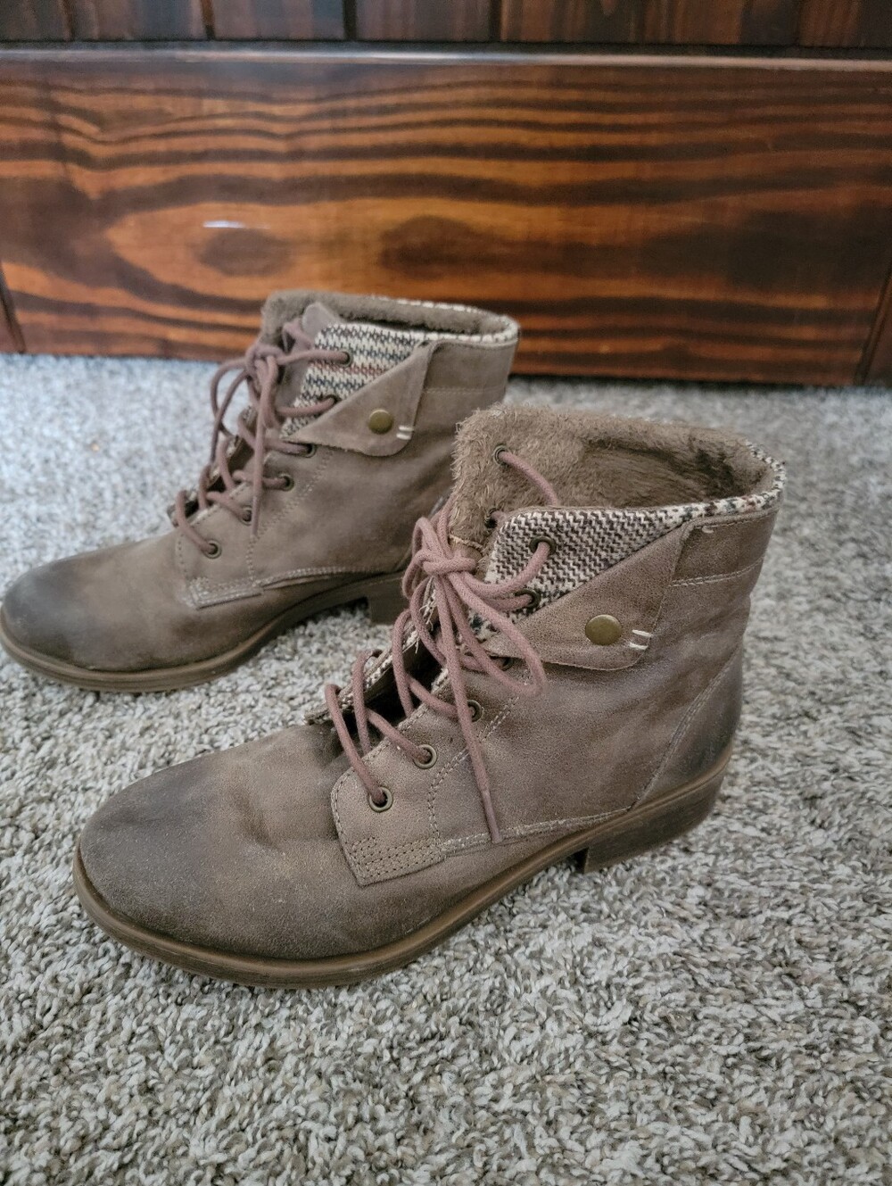 Rock & Candy Women's Taupe Lace-Up Combat Ankle Boots